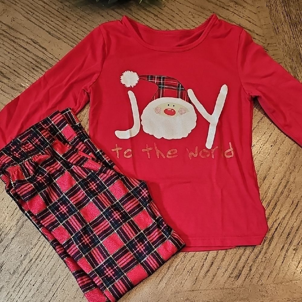 Festive Red Kids Pajamas Set Size M 7/8 Joy To The World